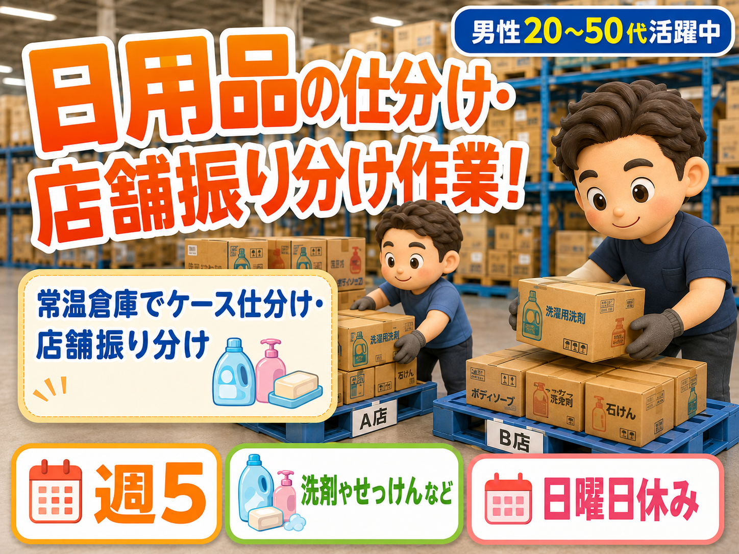 ⚡日曜日休み⚡ボディソープなどの日用品仕分け｜未経験歓迎・もくもく作業